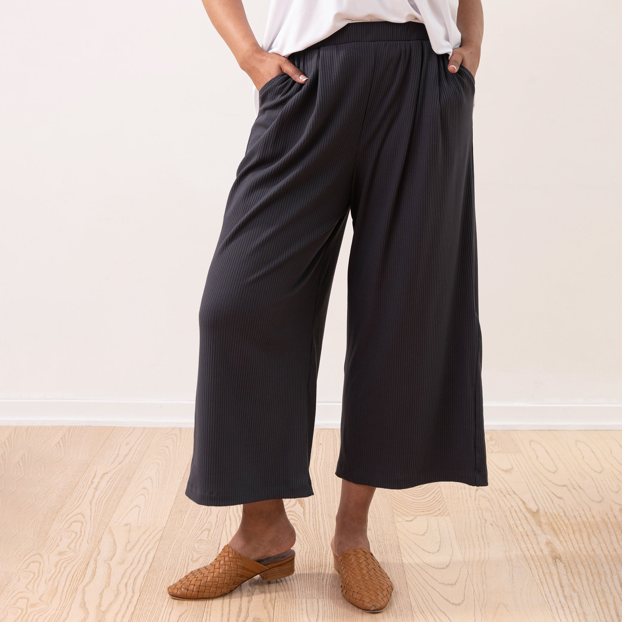 Organic Cotton Stretch Wide Leg Roll Over Pant