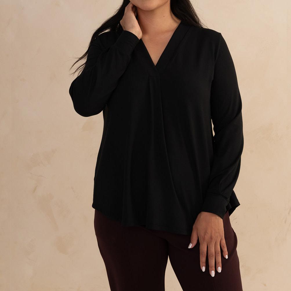 Womens Loose Fit Long Sleeve Tunic V-Neck Drape Flowing Casual T-Shirt  Blouse