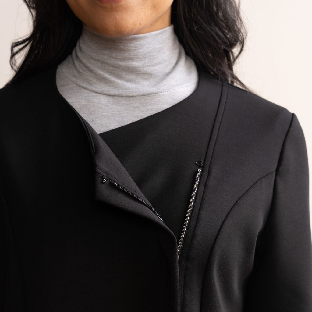 Neckline detail of black jacket