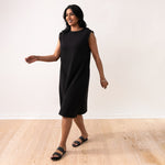 black sleeveless long dress