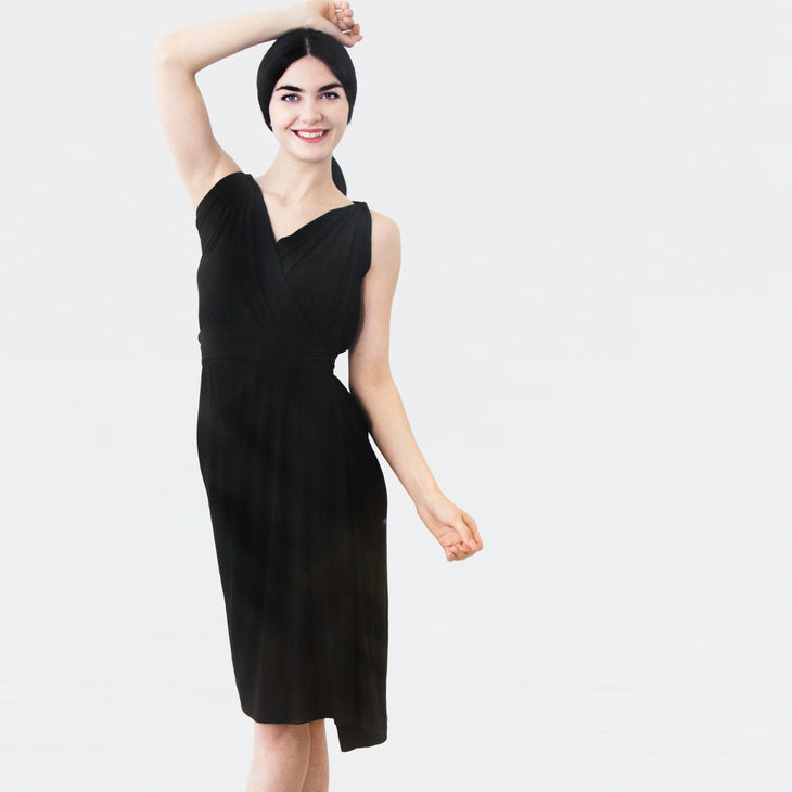 Woman wearing black versatile dress
